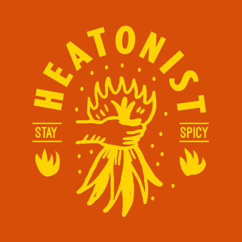 A digital gift card from HEATONIST featuring a graphic design with flames and text that reads 'HEATONIST STAY SPICY'.